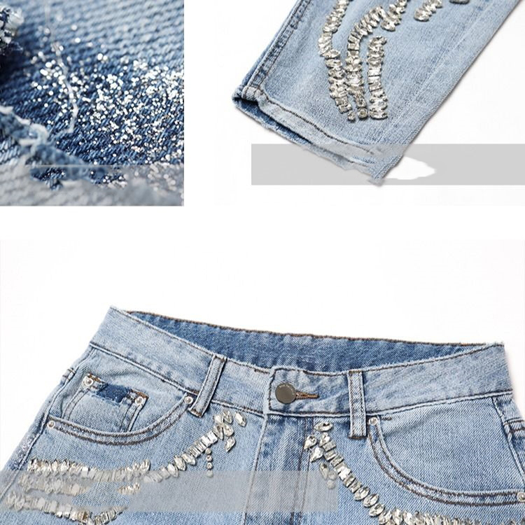 Women's Simple Loose Diamond High-Waist Jeans