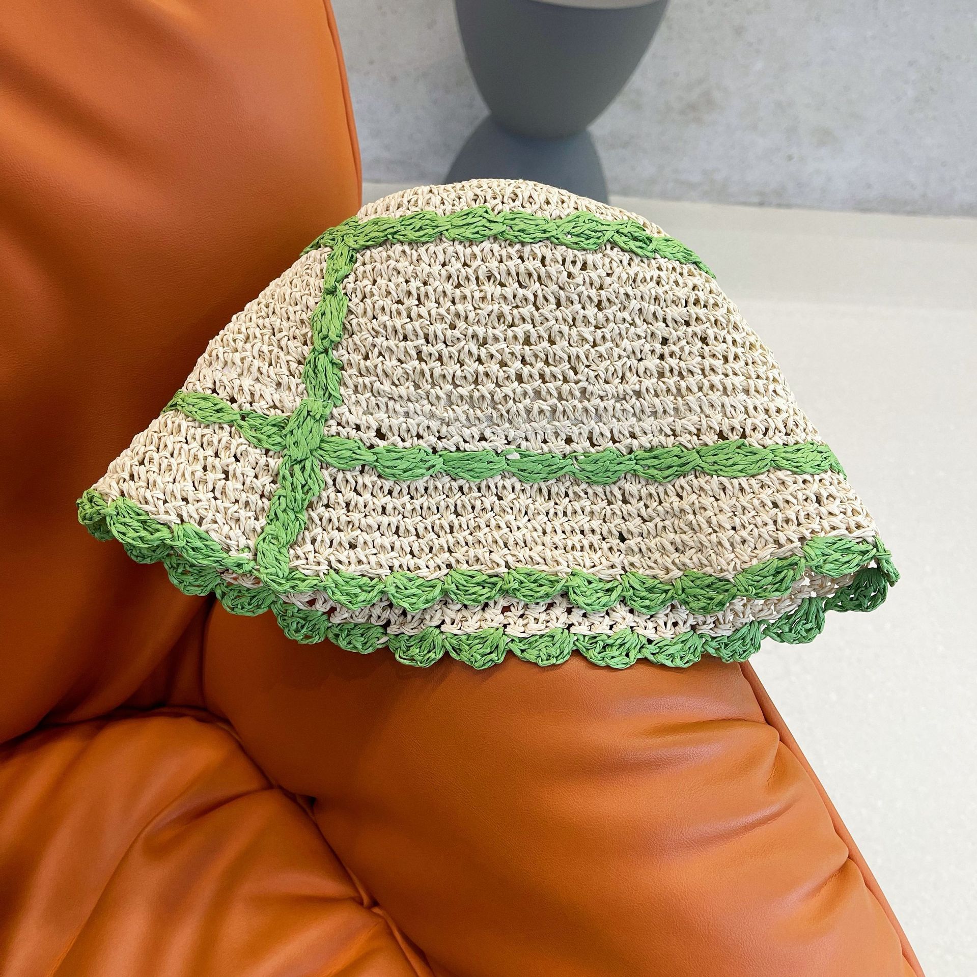 Contrast Color Lace Straw Hat Ins Casual All Match Green - Shop at LoveMi