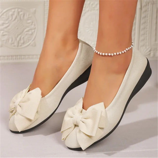 New Bowknot Flats Shoes Fashion Casual Round Toe Slip on Shoes Loafers For Women White - Shop at LoveMi