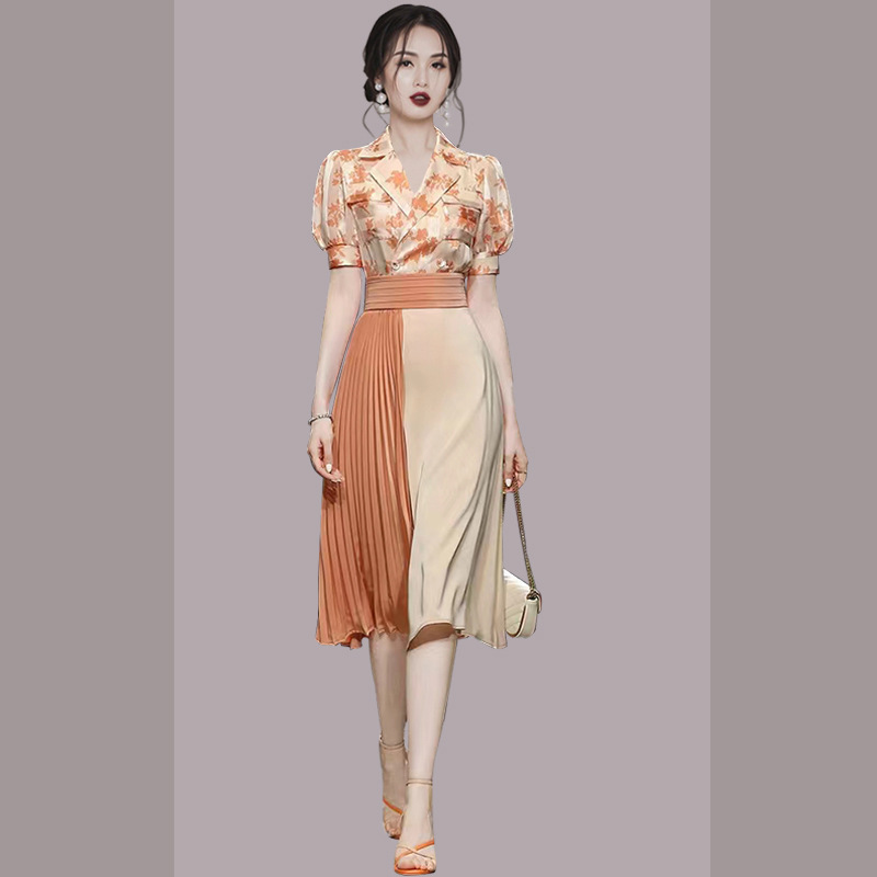 Women's Temperament Fashion Printed Shirt Slim Skirt Two-piece Set