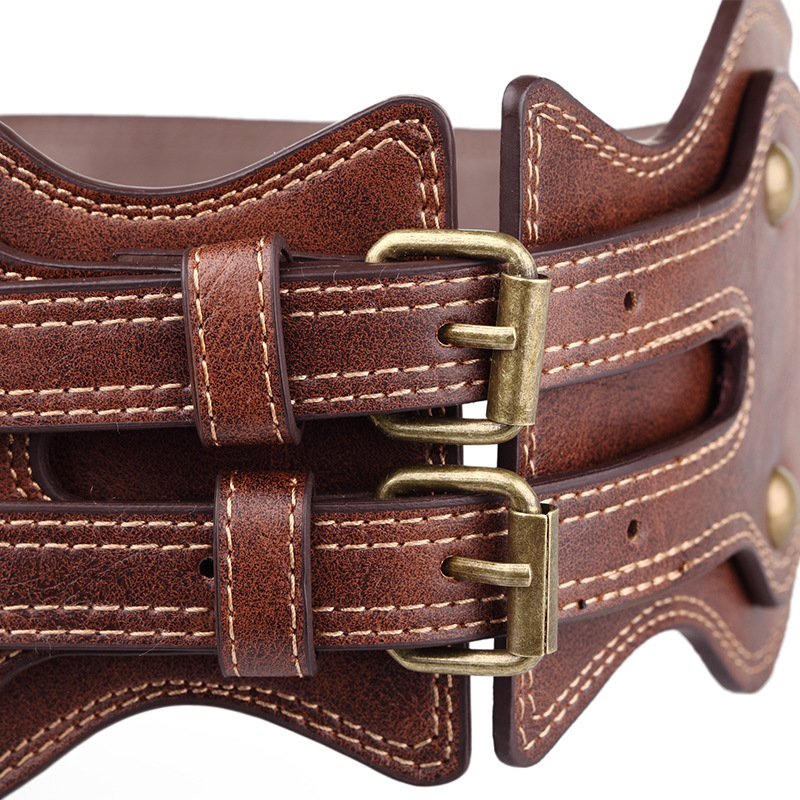 Women's Double Pin Buckle Head Elastic Wide Belt