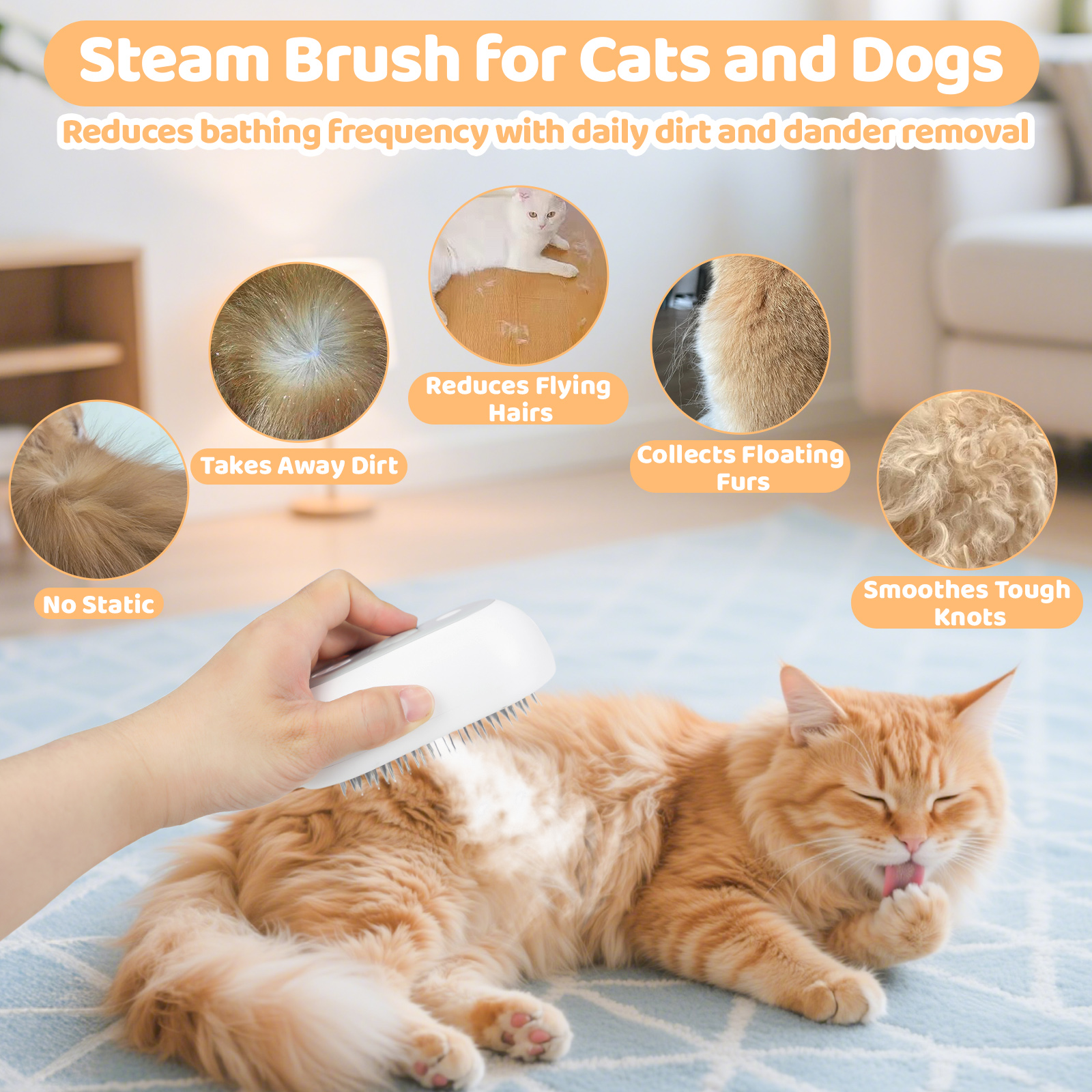 Cat Steam Brush For Grooming - Cat Brush For Short & Long Haired, Self Cleaning Pet Shedding Grooming, Pet Steamy Comb For Removing Loose Fur And Dirt