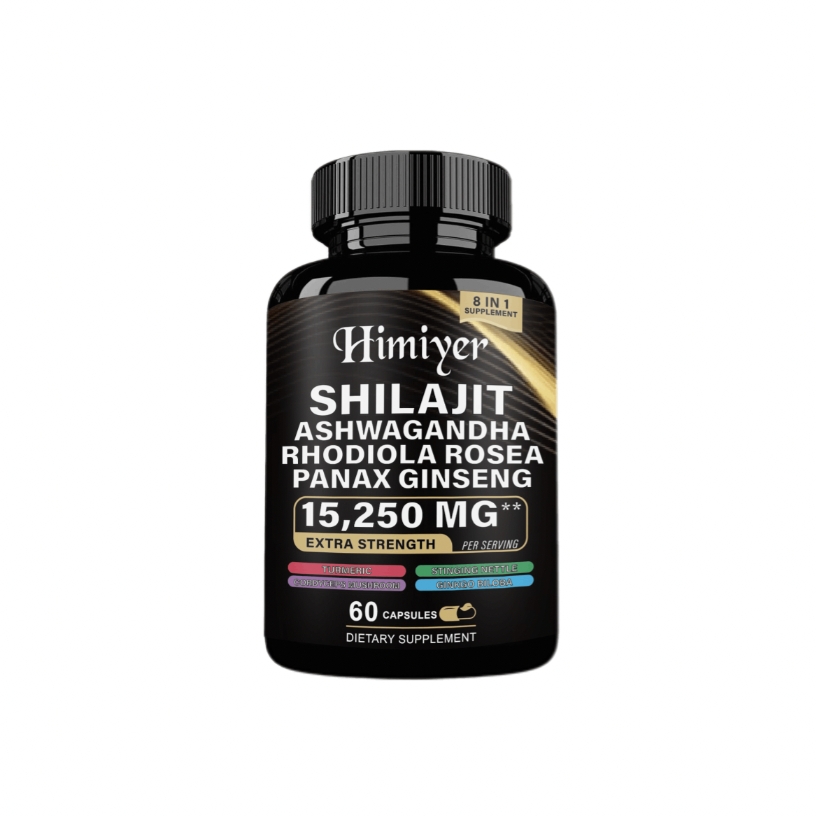 Multi-Herbal Energy Boost Supplement Capsules - 60 count - Introducing our revolutionary Nature's Synergy Formula, a comprehensive combination of Shilajit Pure Himalayan, Ashwagandha, Rhodiola Rosea, Panax Ginseng, Gingko Biloba, enriched with 8 potent in