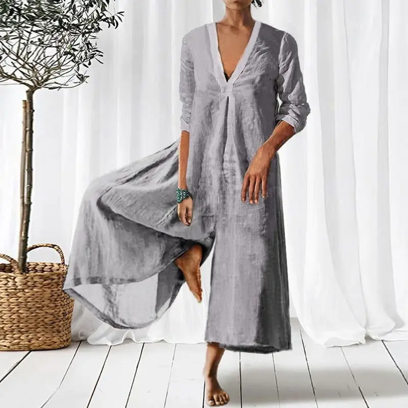 Loose V-neck Long Jumpsuit For Women