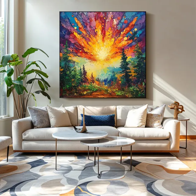 Hand painted Oil Paintings Sun Rises In The Deep Forest Shining With Brilliant Light Modern Wall Paintings Home Decoration Art Picture Landscape Ca... Without Inner Frame - Shop at LoveMi