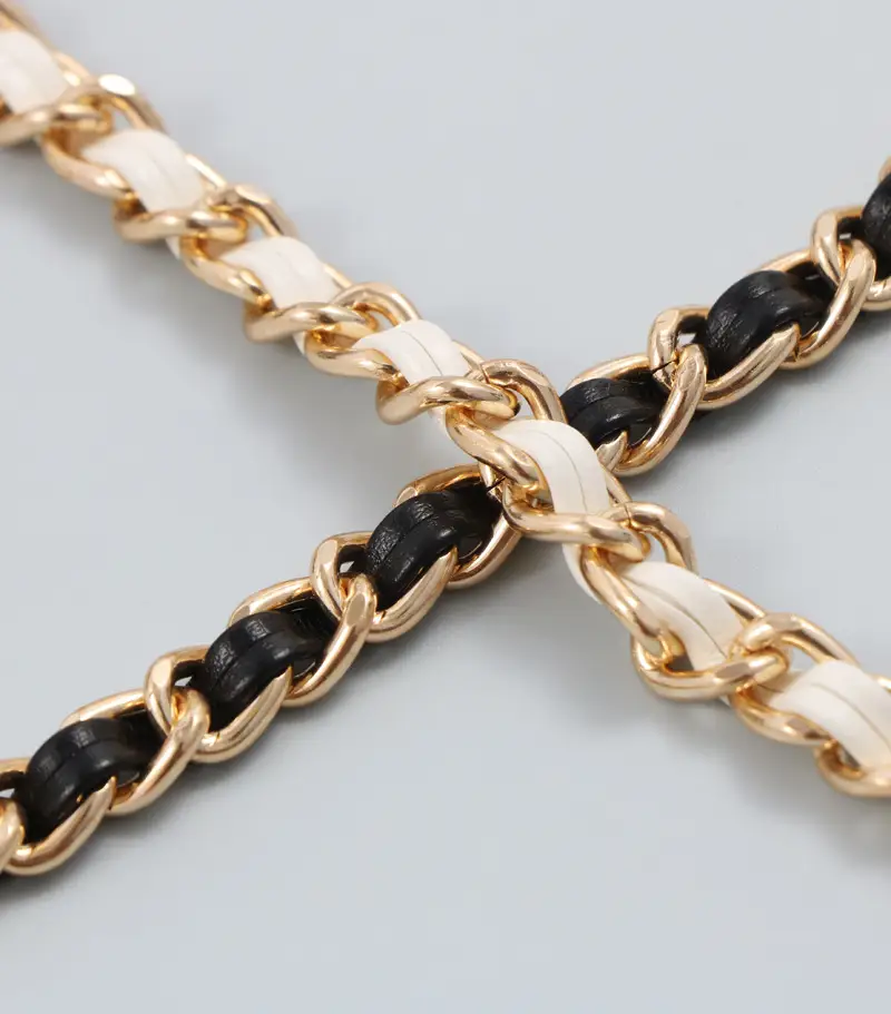 Metal Diamond Ball Braided And Leather Waist Chain Belt