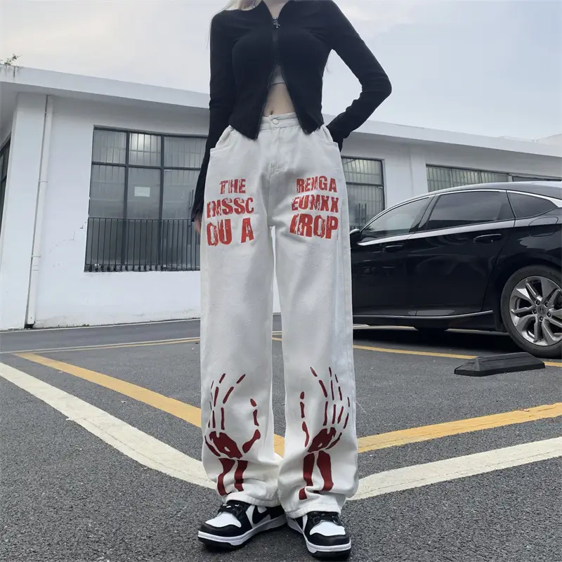 Fashionable High Street Personality Print Jeans