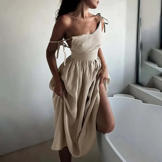 Maxi Dresses For Women Sexy Casual V Neck Spaghetti Strap Long Summer Sundress Khaki - Shop at LoveMi