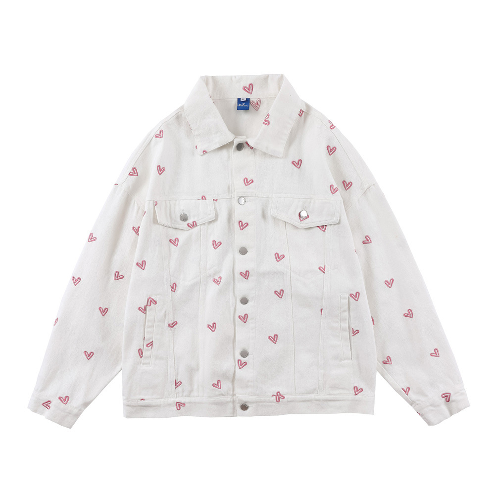 Love Embroidered Denim Men's Loose Lapel Workwear Jacket