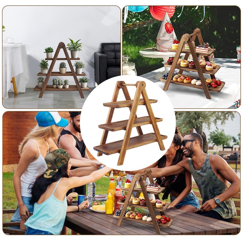 3Tier Serving Set Platters Wooden Three Tiered Serving Trays Party Food Tray Set