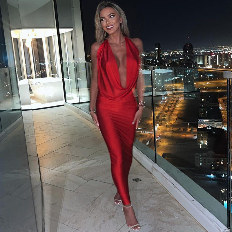 Large V-neck Halter Backless Sleeveless Dress