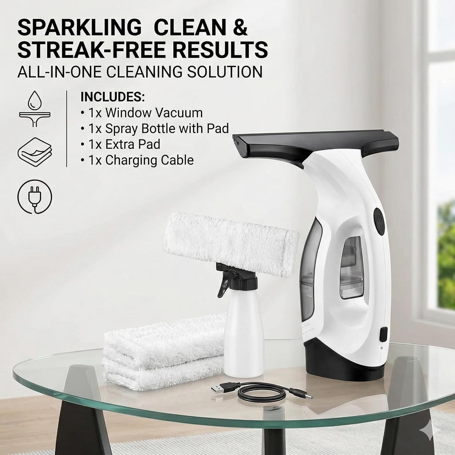 Cordless Window Vac Rechargeable Vacuum Cleaner Compact Electric