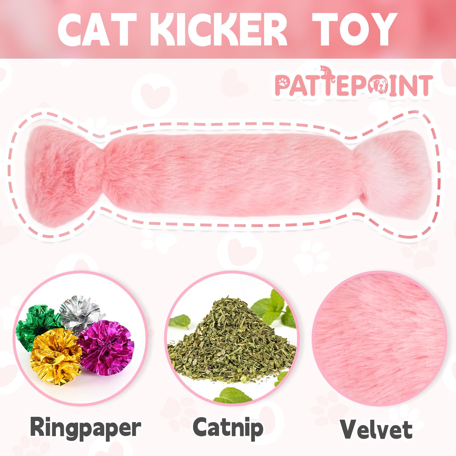 Cat Kicker Toy 3Pcs, Candy Shape Catnip Toys For Cats Catnip Toys With Crinkle Paper. Indoor Kitten Toy Kicker Pillows 5