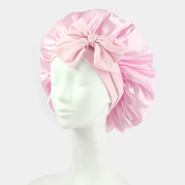 Silk Bonnet For Sleeping Women Satin Bonnet Double Layer Satin Lined Hair Bonnet With Tie Band Curly Hair Pink - Shop at LoveMi