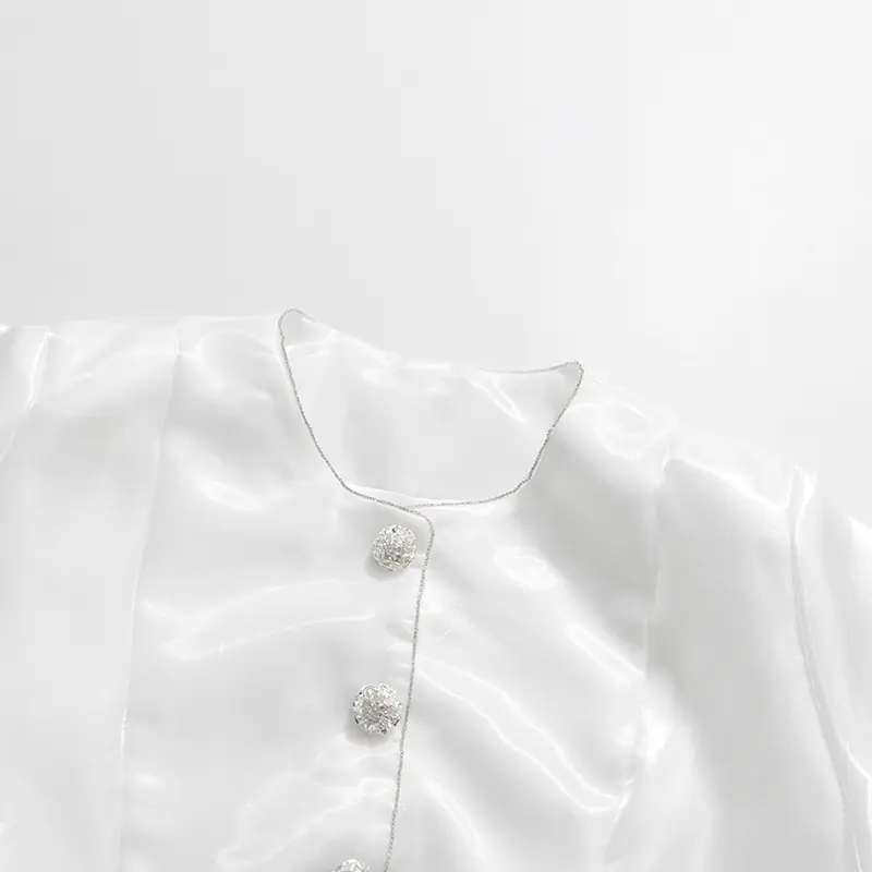 Round Neck Solid Color Single-breasted Lantern Sleeve Shirt