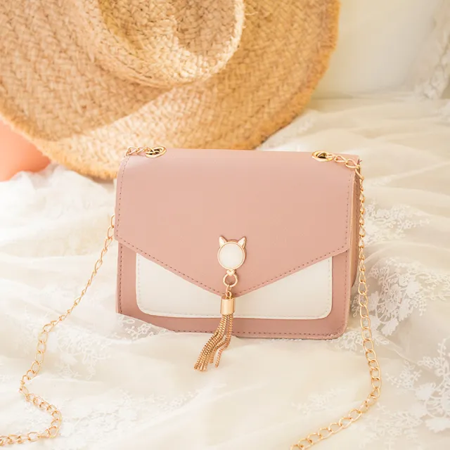 Small Messenger Bag New Sweet And Cute Cat Tassel Decoration Chain One Shoulder Small Square Bag Casual Messenger Bag Pink - Shop at LoveMi