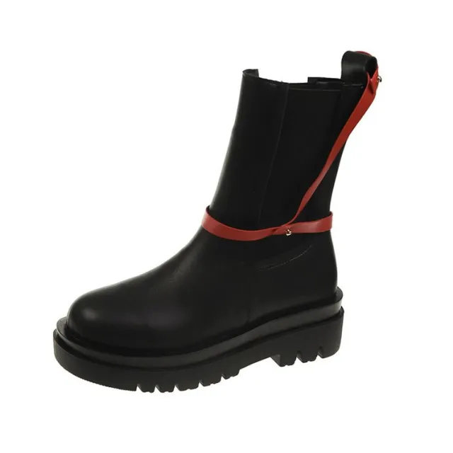Women's Autumn And Winter Thick soled Leather Ankle Boots Red - Shop at LoveMi