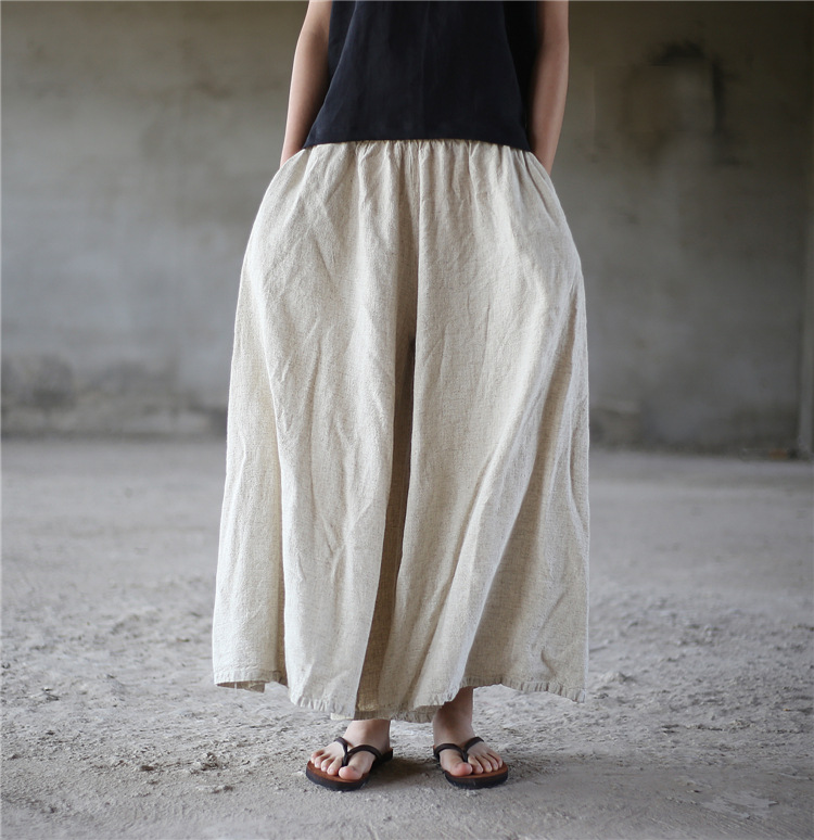 Title 2, Retro-Culottes aus Stone-Washed-Leinen mit weit...