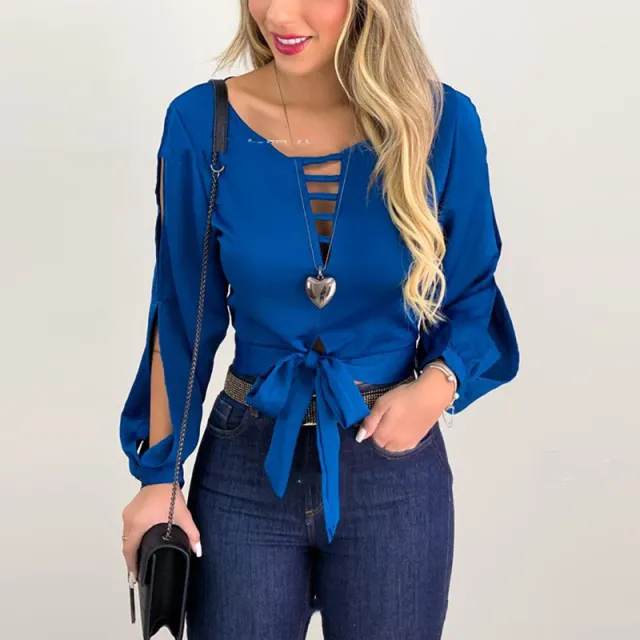 Sexy Blue Women's Hollow Lace Top Blue - Shop at LoveMi