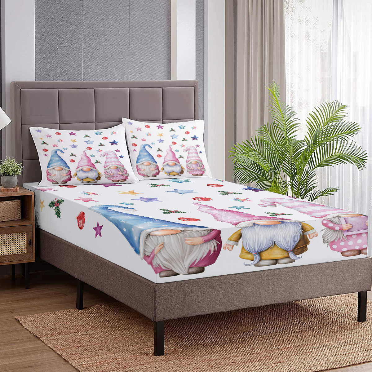 Christmas Fitted Sheet Set Xmas Snowman Bed Sheets For Kids Teen Girls Winter Snowflakes Christmas Decor Bedding Set 1 Fitted Sheet & 2 Pillowcase