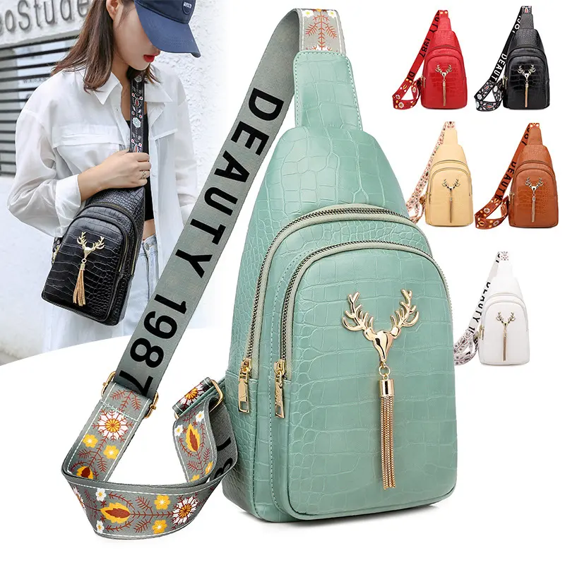 Deer Tassel Design Crossbody Bag Fashion Letter Embroidery Chest