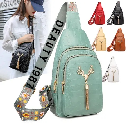 Deer Tassel Design Crossbody Bag Fashion Letter Embroidery Chest