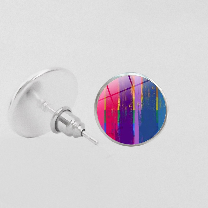LGBT Pride Round Glass Stud Earrings Gay Lesbian Bisexual Transgender Jewelry Accessories