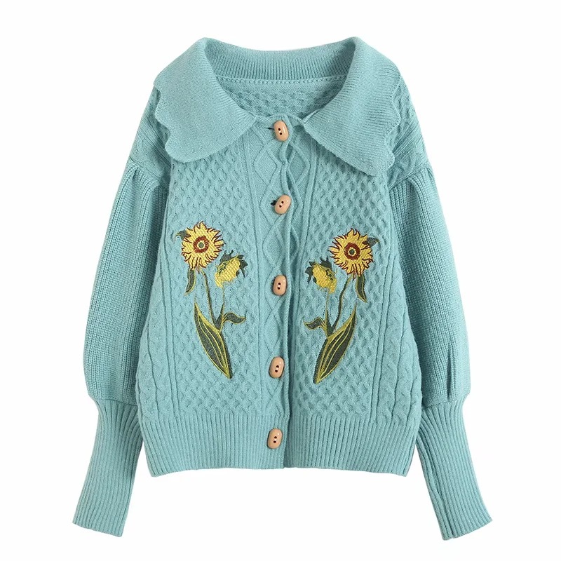 Title 6, Embroidered Balloon Sleeve Knit Cardigan Casual...