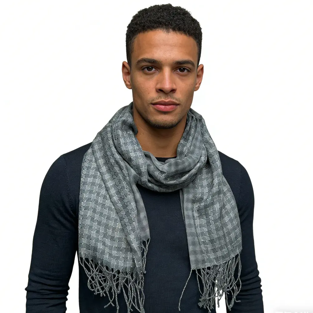 2pcs Deep Fringe Adds Movement Grey Acrylic Scarf With Fringe ,Luxe Look For Evening Wear,Scarf,vacation,daily Life,evening Party,Office Appropriate Subtlety Fo