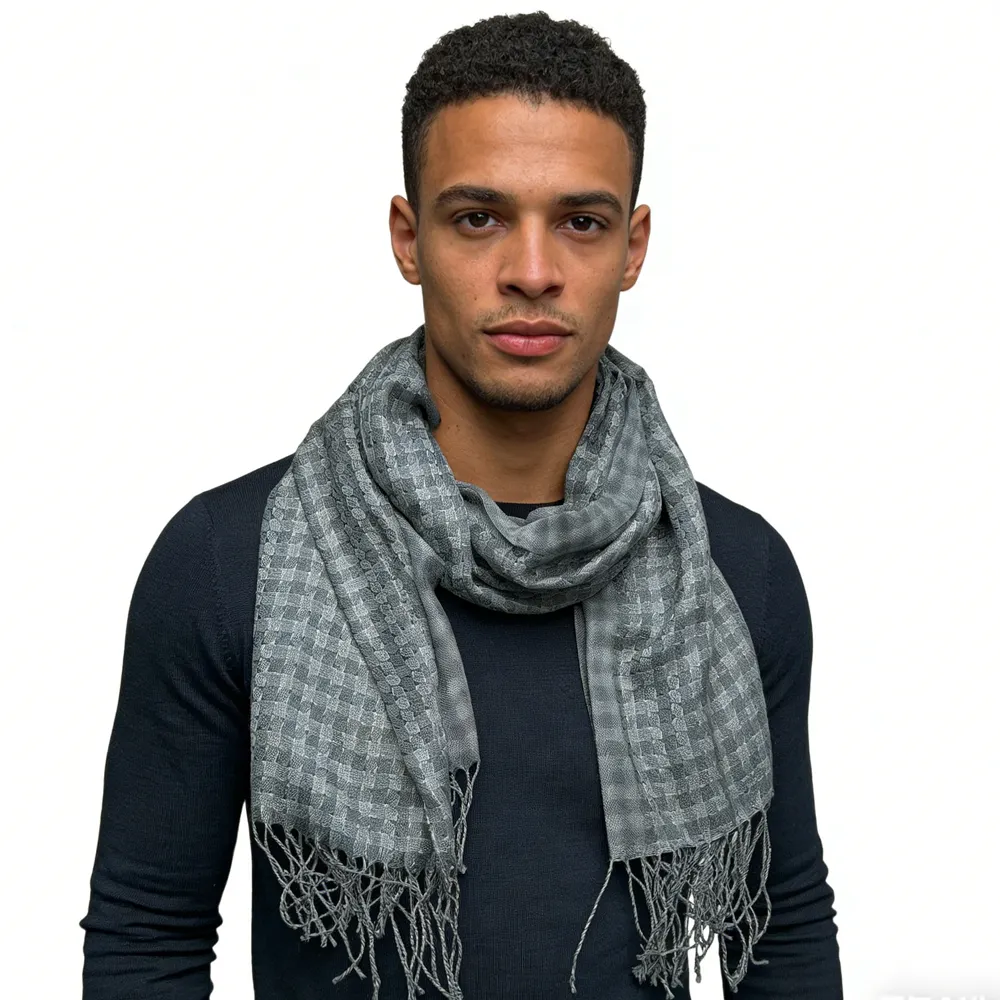 Deep Fringe Adds Movement Grey Acrylic Scarf