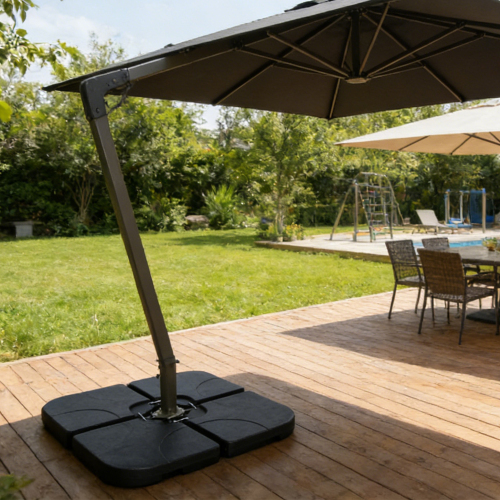 Heavy-Duty Offset Patio Umbrella Stand, Refillable Base With Water Or Sand -160-220 Lbs- 4-Piece HDPE Panel Set With Secure Lock Pins, Weatherproof & Stackable, Black -deal For Backyard, Lawn, Pool