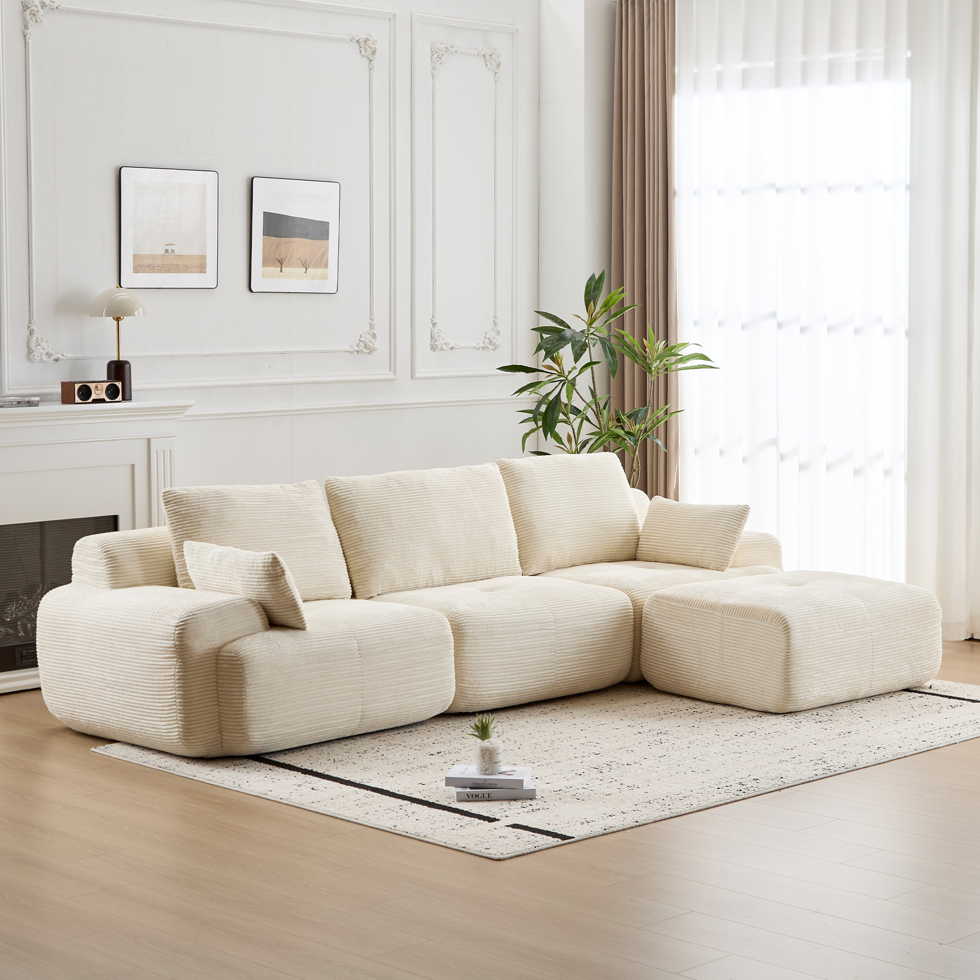 Modern Memory Foam Modular Sectional Sofa | Extra-Deep Corduroy Couch, Pet-Friendly, No Assembly Required – Beige - Image 5