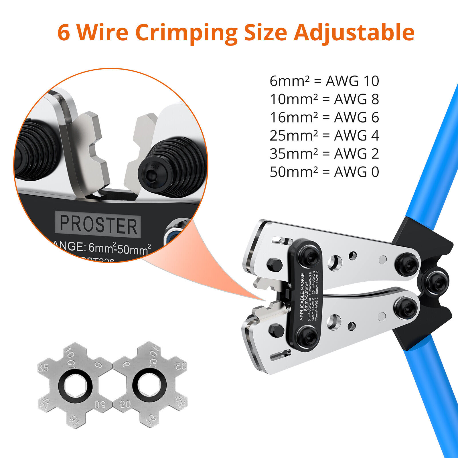 6-50mmWire Terminals Crimping Tool Battery Lug Crimper 10-0AWG Cable Cutter