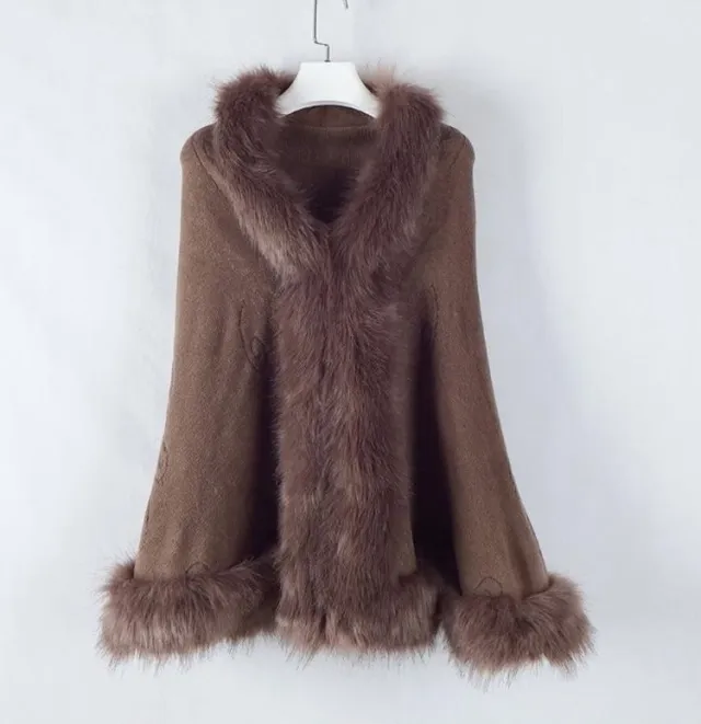 Women's Knitting Jacket Wool Collar Shawl Coat Khaki - Shop at LoveMi