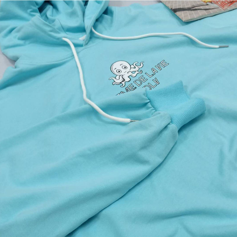 Title 4, Cotton Sky Blue Octopus Print Hooded Pullover L...