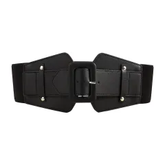 New Women's Punk Retro Black Cool Wide Waist Sealing Elastic Elastic Elastic Needle Buckle 100 Belt With Skirt Corset Waist Belt - Black - View 1