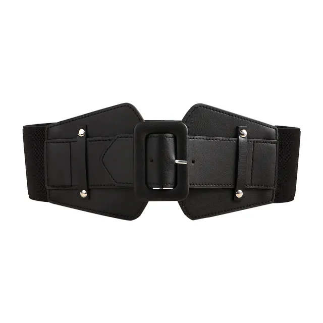 New Women's Punk Retro Black Cool Wide Waist Sealing Elastic Elastic Elastic Needle Buckle 100 Belt With Skirt Corset Waist Belt Black - Shop at LoveMi