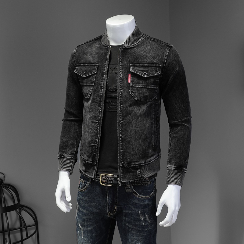 Title 5, Corduroy gewassen denim top met honkbalkraag