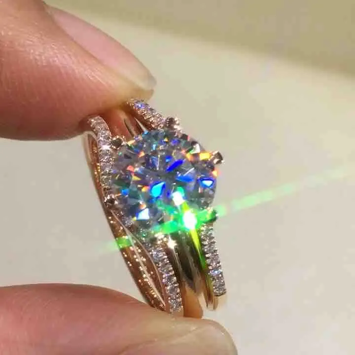 18K Gold Two-in-one Mosonite for Women's Matching Ring