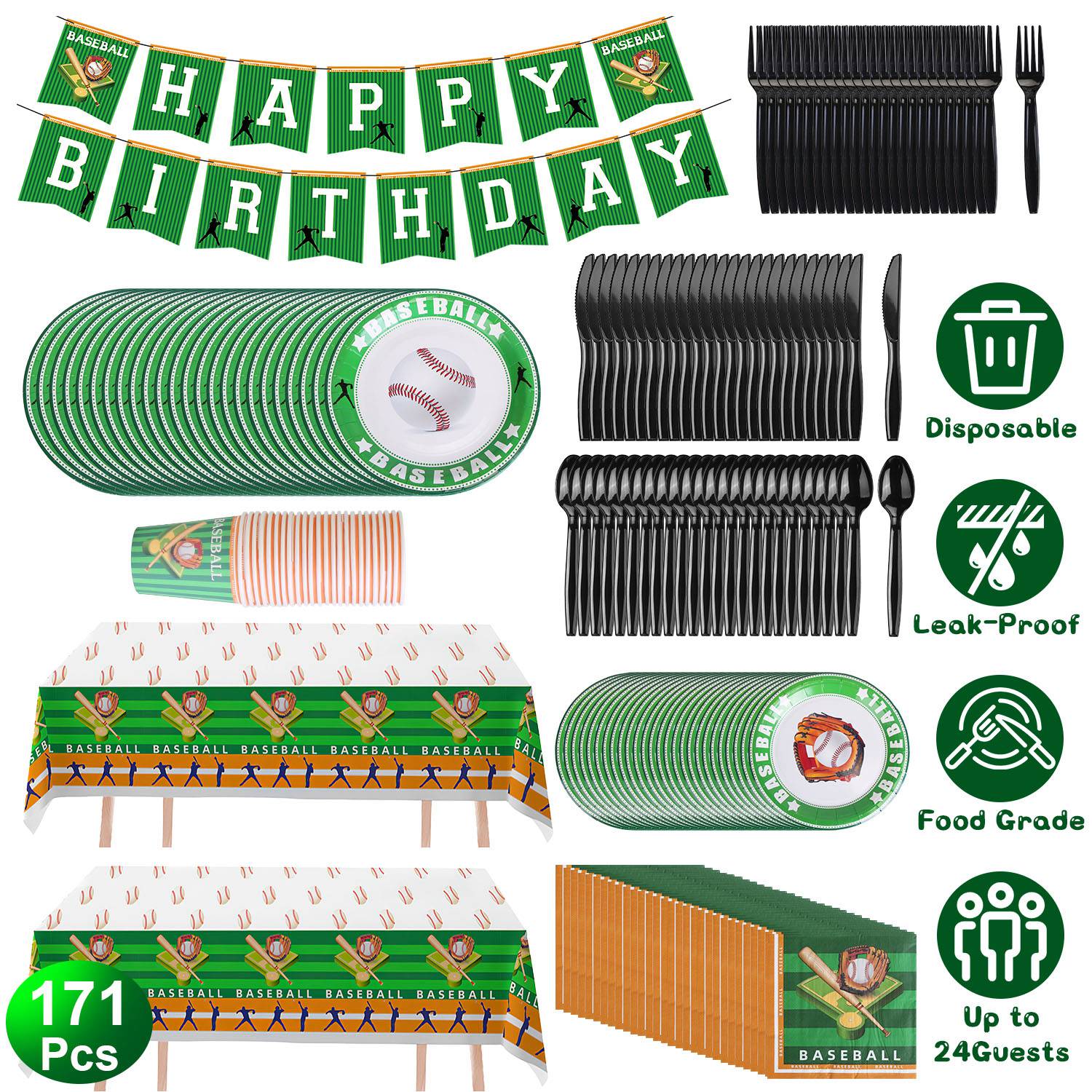 171 pièces kit de fournitures de fête de baseball