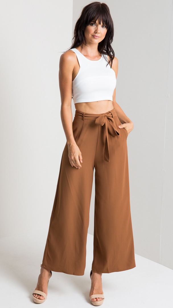 Title 1, Cropped trousers high waist strap wide leg pants