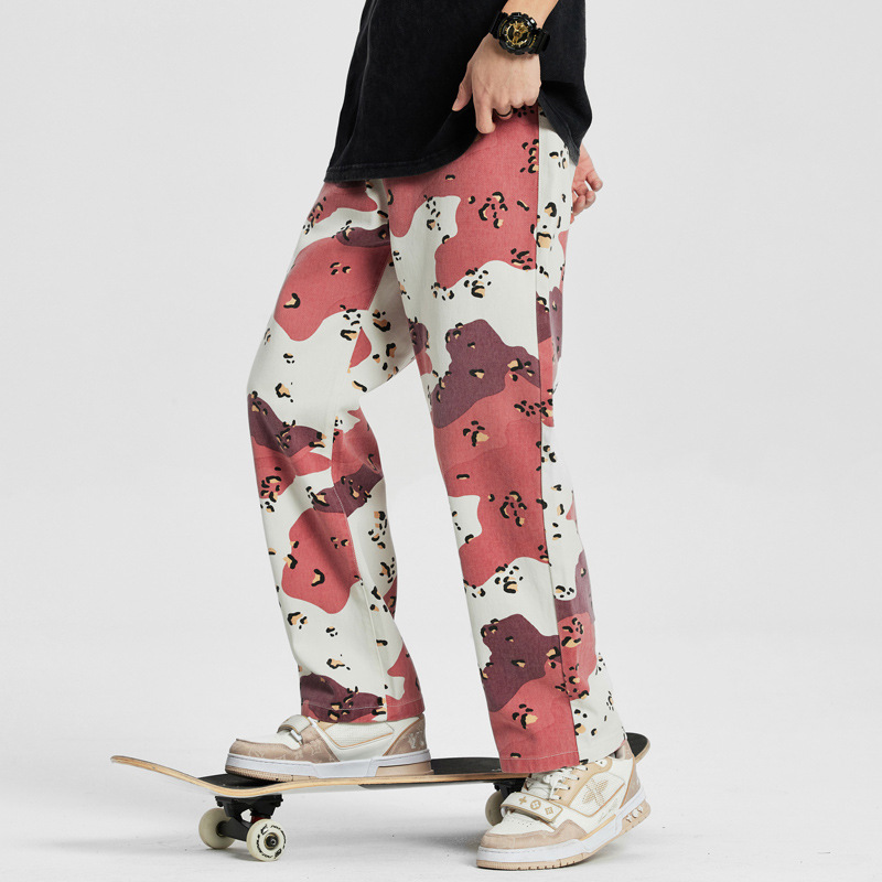 High Street Wide Leg Simple Workwear Camouflage Casual Jeans