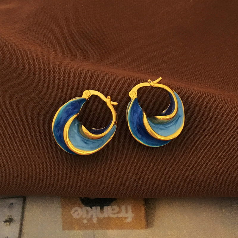Vintage Blue Oil Dripping Spiral Shape Earrings