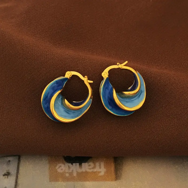 Vintage Blue Oil Dripping Spiral Shape Earrings