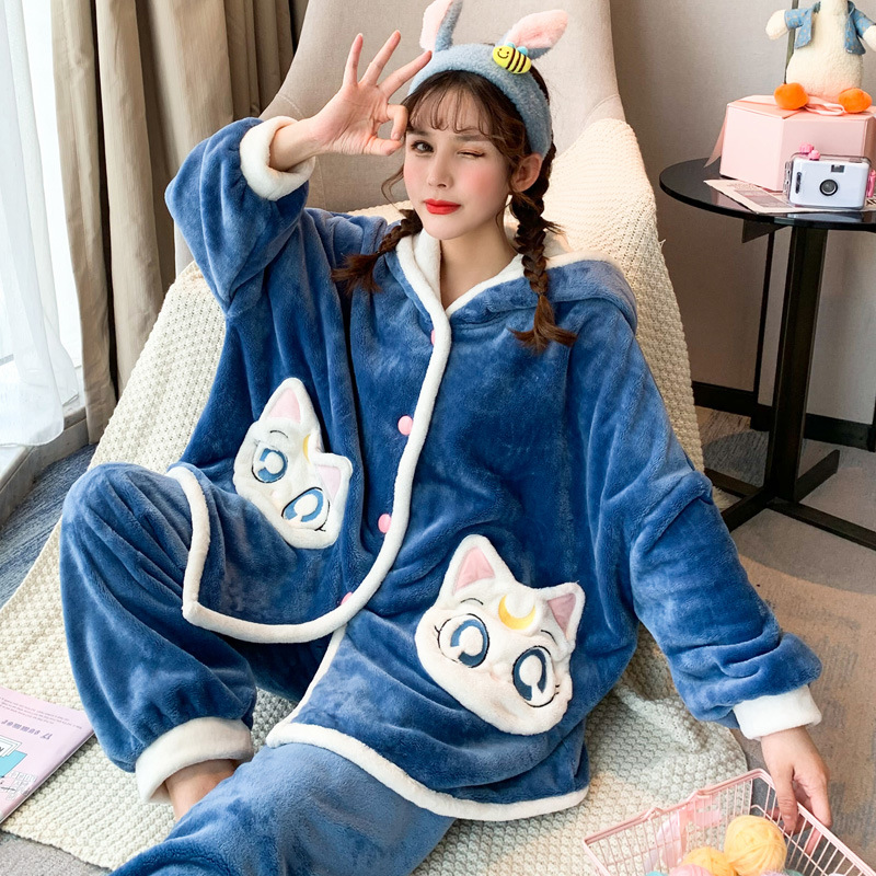 Title 5, Women Winter Cartoon Thick Flannel Home Pajamas