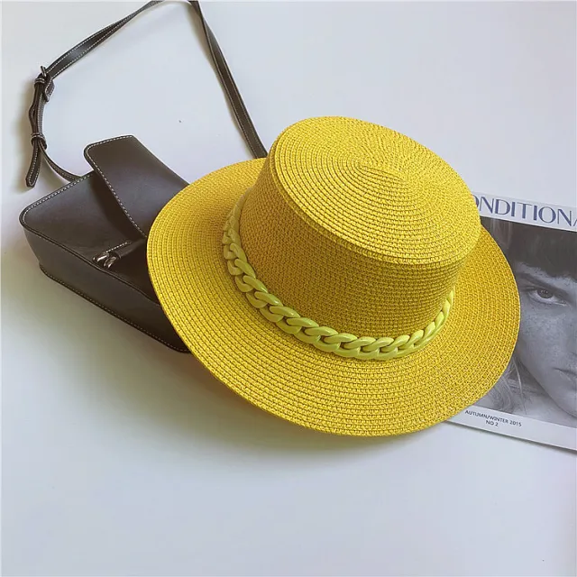 Straw Japanese Beach Sun Hat With Flat Top Yellow - Shop at LoveMi