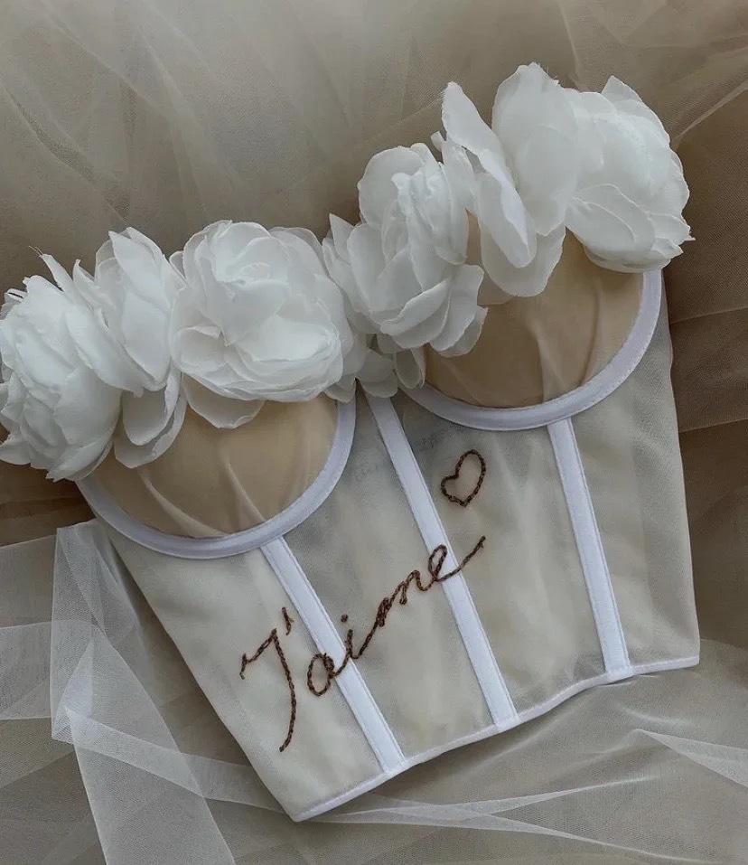 Women's French Flower Embroidered Fishbone Plastic Waist Camisole Top Red - Shop at LoveMi