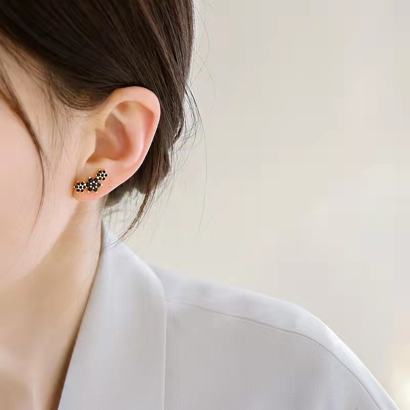 Title 1, Black Zircon Small Flower Ear Studs