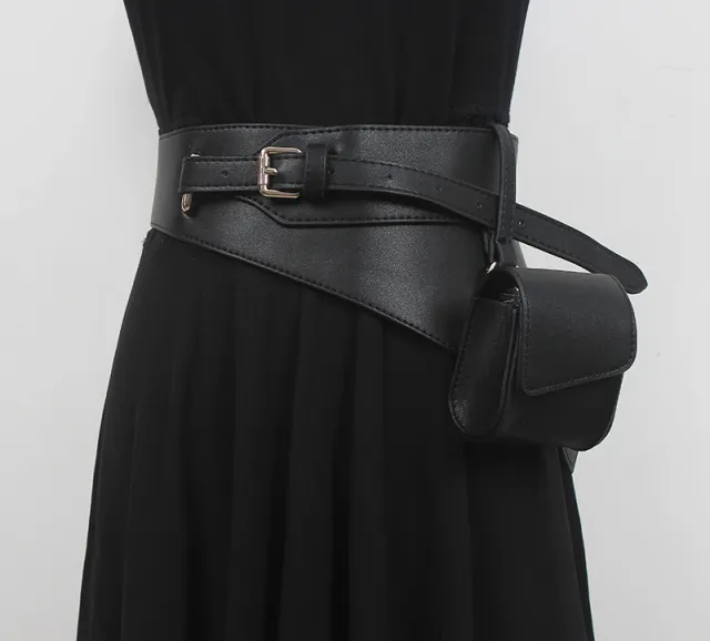 Waist Bag Faux Leather PU Wide Girdle Women's Suit Black - Shop at LoveMi