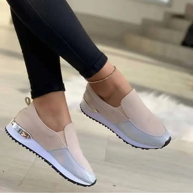 Round Toe Flat Color Block Large Size Loafers